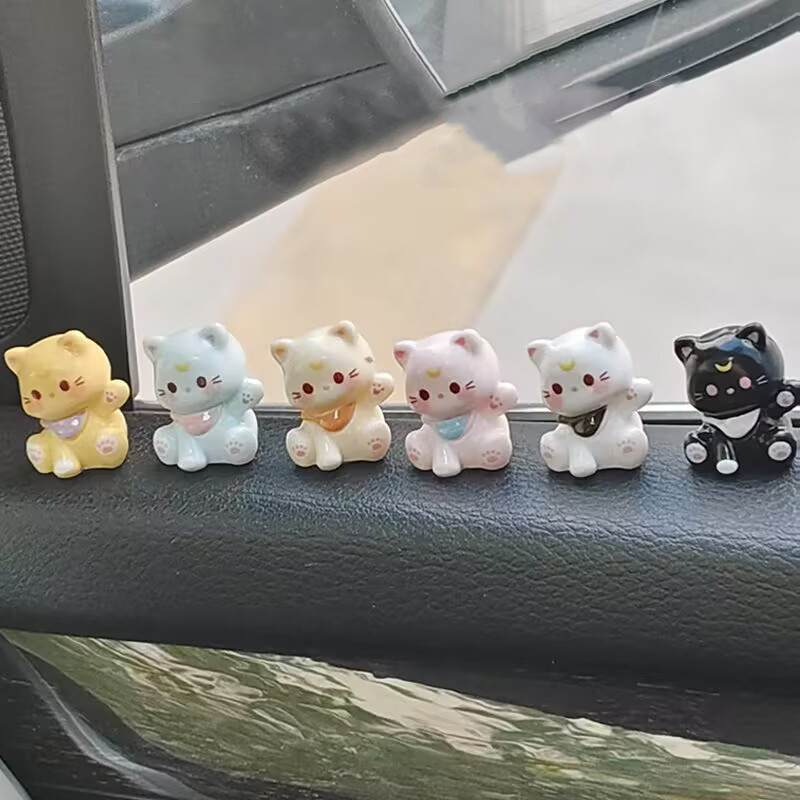 6 ชิ้น/ถุงอุปกรณ์ DIY ตุ๊กตาของเล่นน่ารัก 3D Waving แมว Figurines เครื่องประดับรถ Miniature Lucky Cat Home Desktop ตกแต่ง