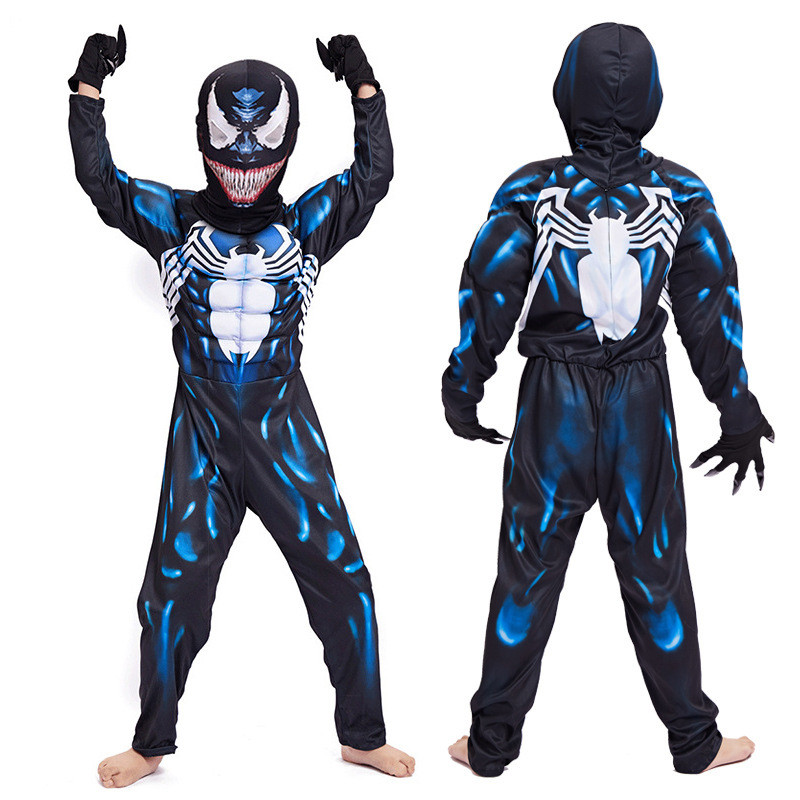 ชุดบอดี้สูท Venom สไตล์ Cosplay สำหรับเด็ก ใช้ในงานHALLOWEENและเป็นแฟนของSpiderman