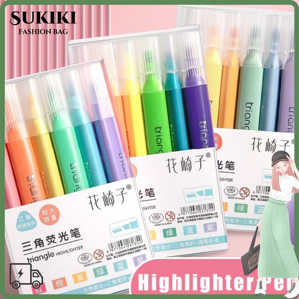 ปากกาเน้นข้อความ SUKIKI,|ปากกามาร์กเกอร์ป้องกันดวงตาสี ที่ใส่ปากกาสามเหลี่ยม ภาพวาดความจุขนาดใหญ่ ปากกาบันทึกกราฟฟิตี สํานักงานโรงเรียน