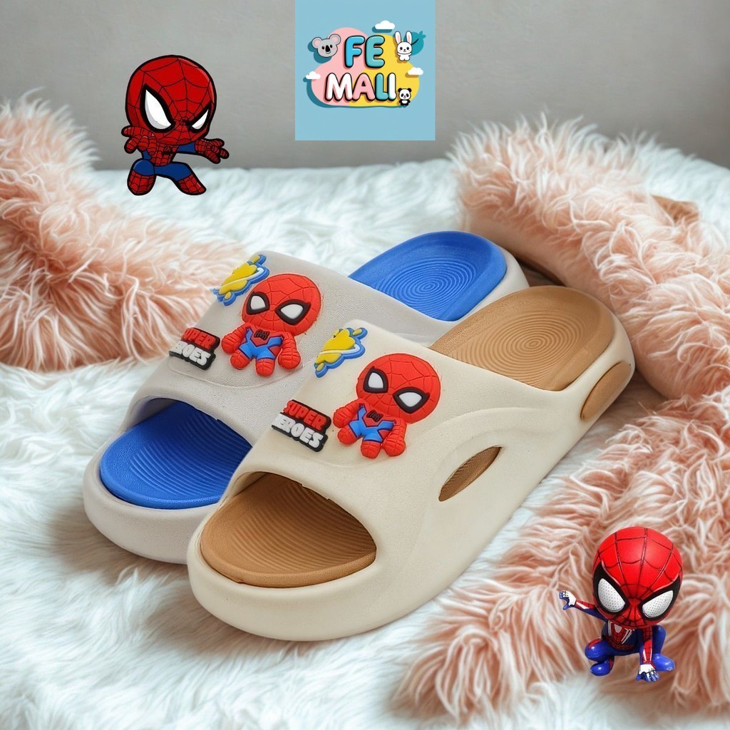 อายุ 4-8+Yrs 4 ซม.หนา Spiderman รองเท้าแตะเด็กรองเท้าแตะขนาด 26-37 Selipar Spiderman Budak Viral By 
