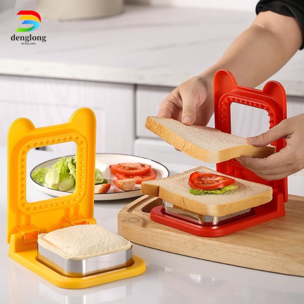 DENGLONG DIY เครื่องตัดแซนวิช Mould, Baking Sealer Flip Toast แม่พิมพ์ขนมปัง, สแตนเลสเด็กอาหารเช้าอุปกรณ์เครื่องมือตัดแซนวิช
