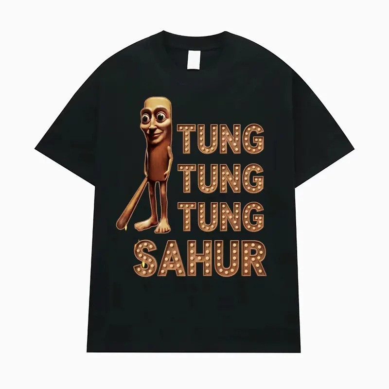 เสื้อยืดคอกลมแขนสั้น Tung Tung Tung Sahur Unisex S-5XL ผ้าฝ้าย 100%