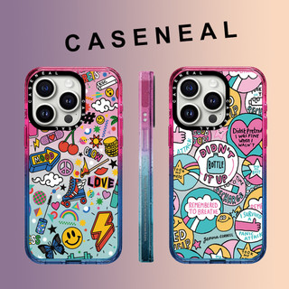 CASENEAL Graffitiหน้ายิ้มป้ายGradientอะคริลิคโปร่งใสเคสโทรศัพท์สําหรับiPhone 16 Pro Max 15 Plus 14 ProMax 13 12Proกันกระแทกโทรศัพท์Soft Edge Hardป้องกันกรณี