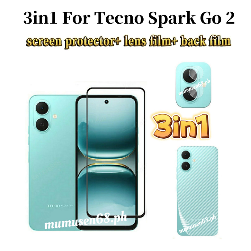 3in1 Tecno Spark Go 2 ฟิล์มกระจกนิรภัยสําหรับ Tecno Spark Go1 GO 1S กระจกนิรภัยป้องกันหน้าจอกระจกและ