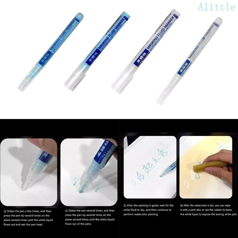 Alia 0 7 0 3 มม.สีน้ํา Masking Liquid สีขาวสีฟ้ากาวครอบคลุม Liquid Mark ปากกาปฏิบัติ Masking Fluid Marker ง่าย t