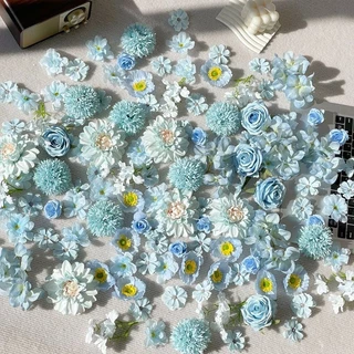 50 ชิ้นสีฟ้าดอกไม้ปลอมชุด Artifical ดอกไม้ผีเสื้อผสมสีสําหรับงานแต่งงานตกแต่งดอกไม้ผนังเค้กพวงหรีดตกแต่ง