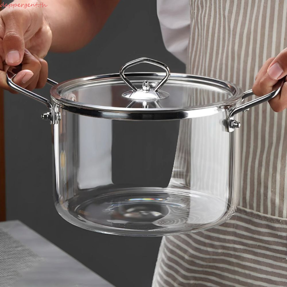 DAPPERGENT หม้อปรุงอาหารแก้ว Borosilicate สูง, หม้อซอสแก้วสมัยใหม่แบบด้ามจับคู่, แฟชั่นโปร่งใสพร้อมฝาปิดหม้อนมสไตล์มินิมอลบ้าน