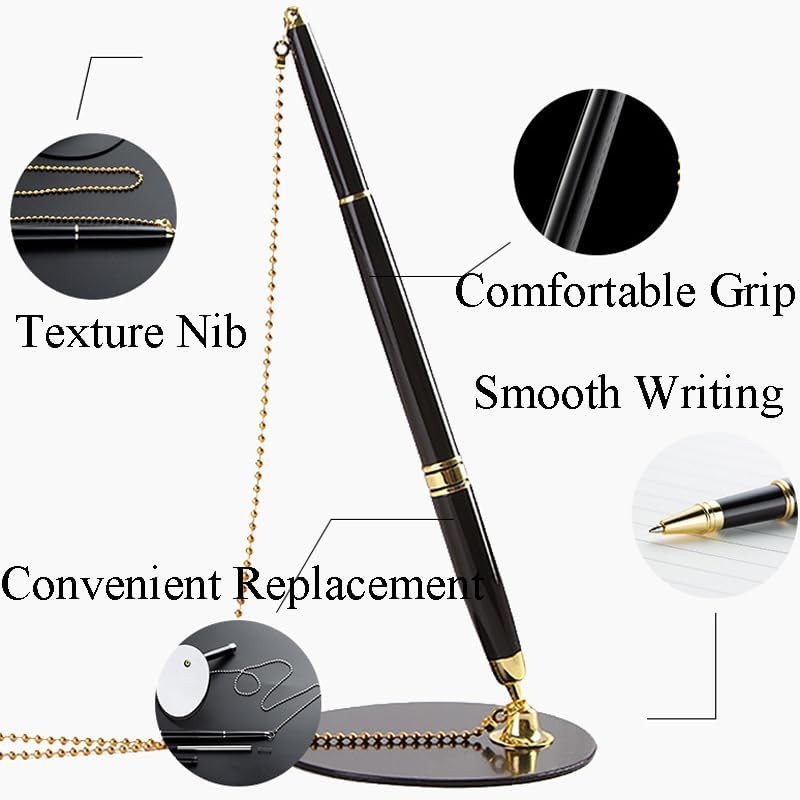 PENINSULA LOVE Secure Counter Pens Reception Desk Pens with Adhesive Chain and Security Pen Holder G