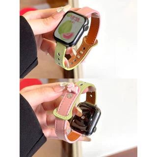 สายหนังสีชมพูเขียวสวยน่ารักสำหรับผู้หญิง สำหรับ Xiaomi Redmi Watch 6 5 3 Active 5 Lite สายรัดข้อมือ Redmi Watch 5 4 อุปกรณ์เสริมสำหรับสมาร์ทวอทช์