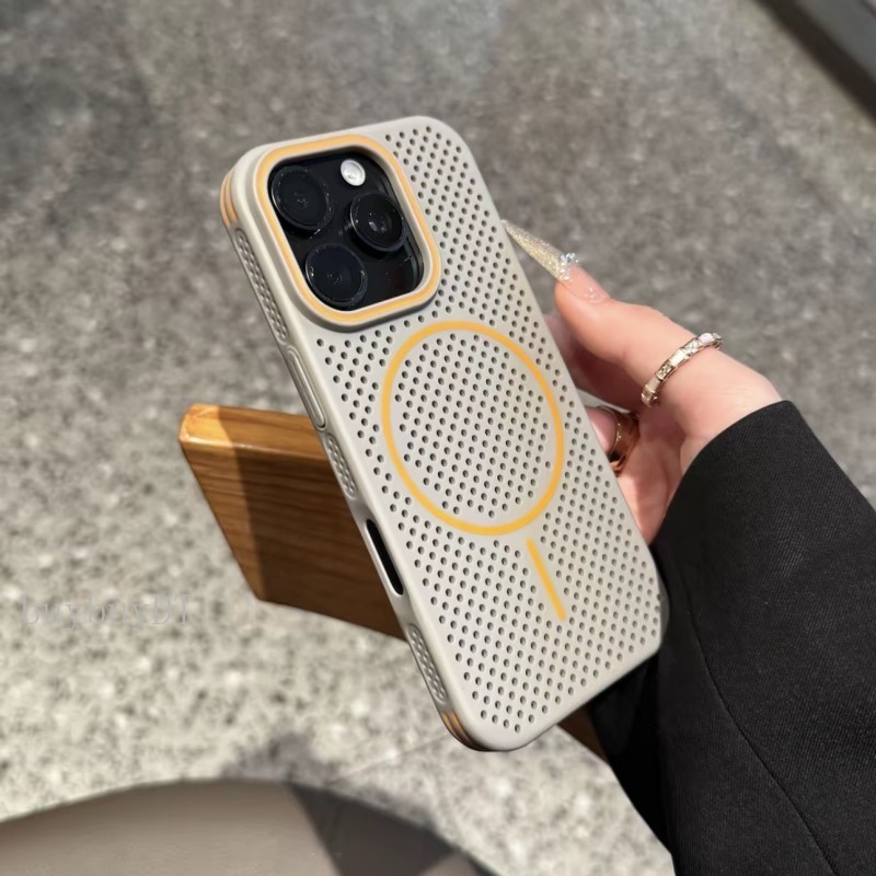 เคสโทรศัพท์ iPhone17 แบบแม่เหล็กระบายความร้อนสุดหรูระดับไฮเอนด์สำหรับ iPhone 17 Air 16 15 14 13 12 Pro Max 16plus เคสกันกระแทกแบบกลวงระบายความร้อน iPhone 17ProMax 16Promax ปกแข็ง