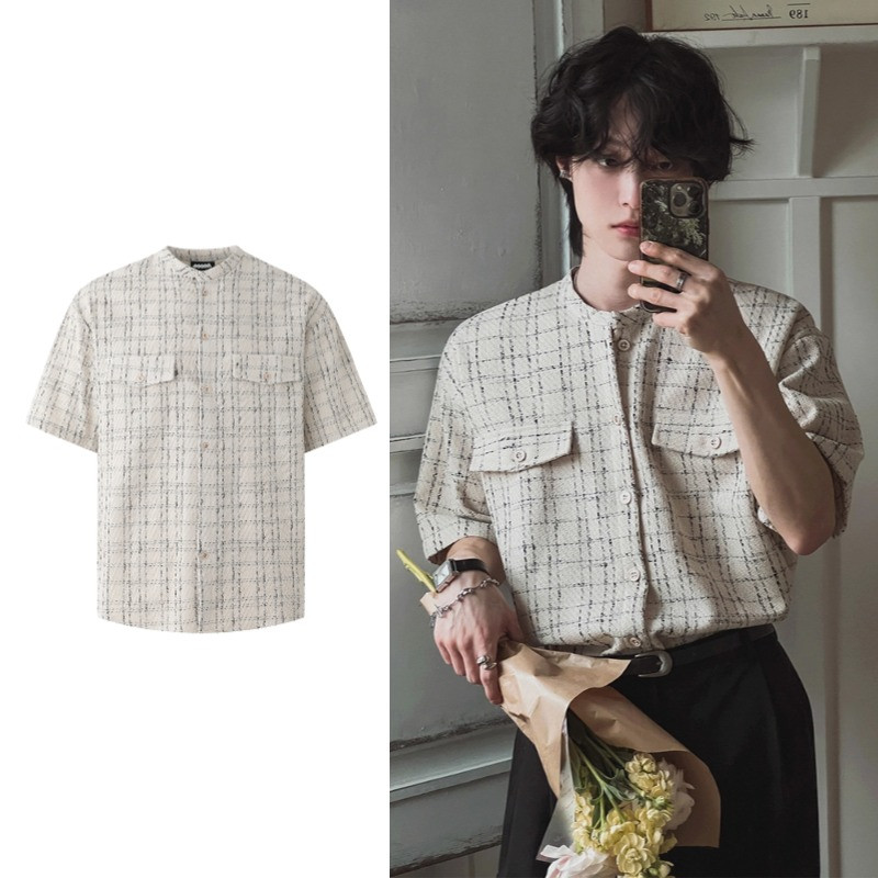 เสื้อแขนสั้นลายสก๊อตแบบเกาหลี ใส่สบายสำหรับทั้งชายและหญิง