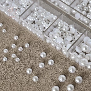 [maybeauty] 12 ตารางผสมด้านล่างแบนมุกครึ่งรอบ Rhinestones 3D ตกแต่งเล็บเครื่องประดับเล็บ Charm แต่งเล็บ {TH}