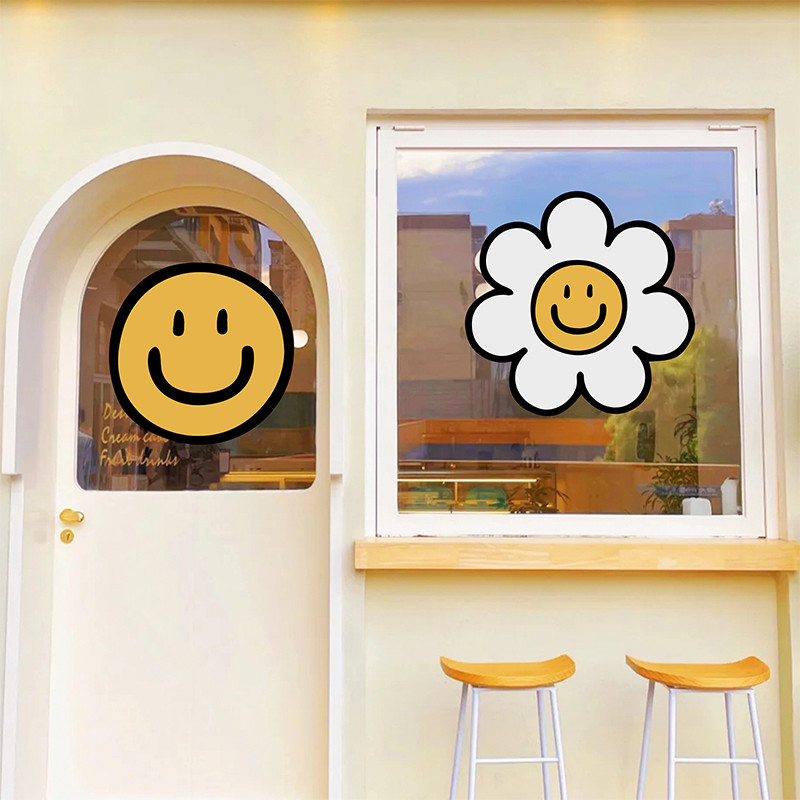 สติกเกอร์ไฟฟ้าสถิตติดกระจก PVC ลายดอกไม้และยิ้มน่ารัก ตกแต่งร้านค้า บ้าน หน้าต่างถอดเปลี่ยนได้ - รูปที่ 2