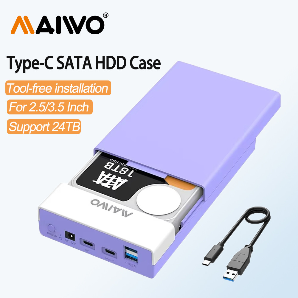MAIWO กล่องใส่ฮาร์ดไดรฟ์ภายนอกสําหรับ 3.5 2.5 นิ้ว SATA SSD HDD พร้อมฟังก์ชั่นฮับ USB ประเภท C ถึง S