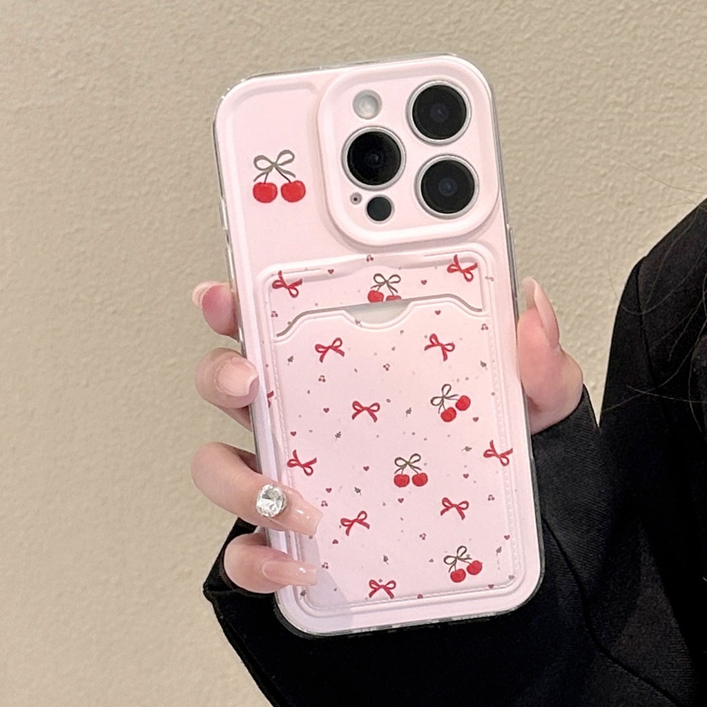เคสการ์ดเชอร์รี่สีชมพูใส TPU สําหรับ Apple iPhone 11, 12, 13, 14, 15, 16 Pro Max, Plus, X, XR, XS Max, 7, 8 Plus, SE 2020 - รูปที่ 2