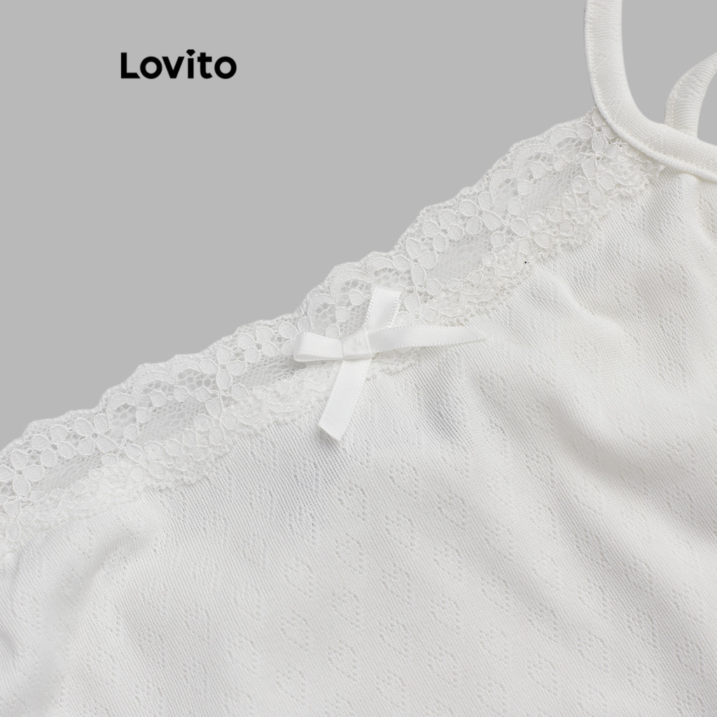 Lovito เสื้อสายเดี่ยว สีพื้น แต่งโบว์สุดคิ้วท์  สำหรับผู้หญิง  L118ED504 ราคา ถูกที่สุด ดีลบีเคเค แกลเลอรีภาพที่ 4