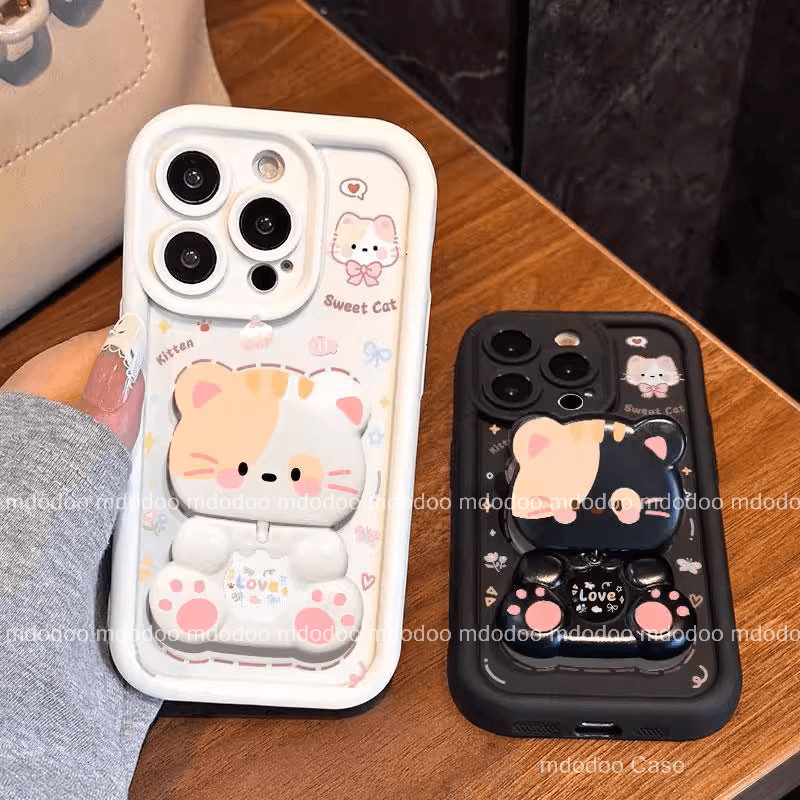 เคส for Redmi 15C Note 14 Pro+ 13 12 11s 11 10s 10 Pro 4G 9T 9A 9C 9 8 A2 A1 Xiaomi m2 POCO C85 F8 Ultra F5 3D Cartoon Kitty Mirror Bow Cake Butterfly Flower Colorful Graffiti Cute Cat Holder Soft Phone Case Cover JT 89 - รูปที่ 2