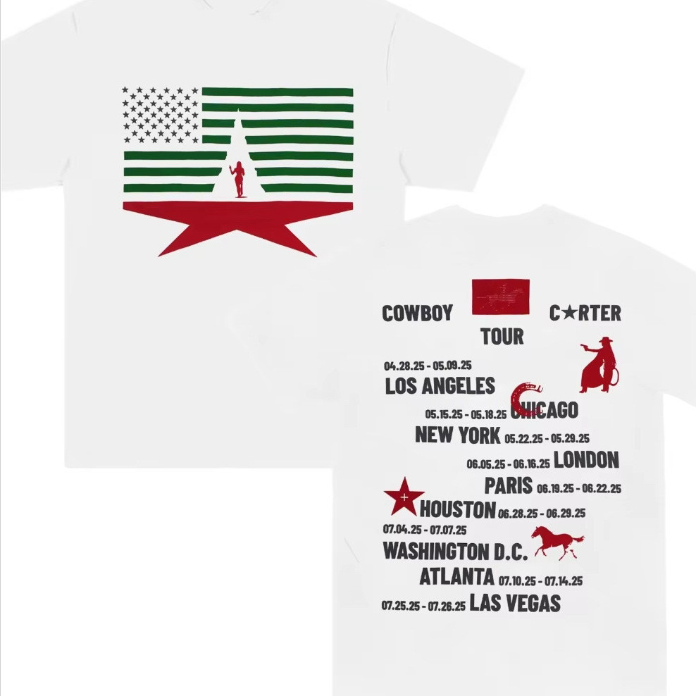 เสื้อยืดแฟชั่นลอนดอนจาก Beyonce Denim Carter Tour ประจำปี 2025 สำหรับผู้ชายและผู้หญิง