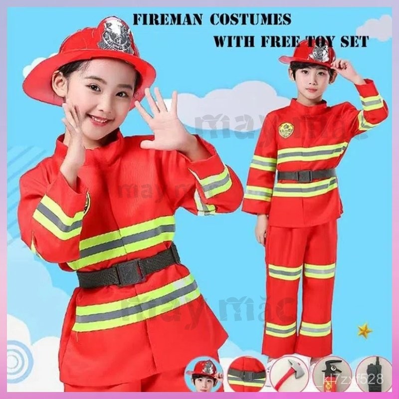 ‍นักผจญเพลิงเด็กเสื้อผ้าชุดของเล่นเสื้อผ้าเล่นตามบทบาทประสบการณ์ระดับมืออาชีพ