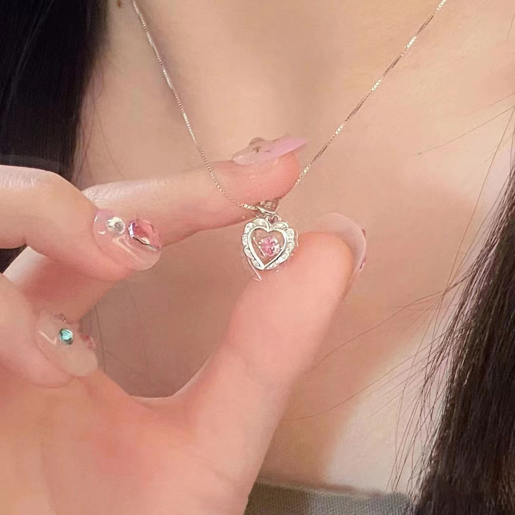 สร้อยคอ ลายหัวใจ จี้สีชมพู ประดับเพชร หรูหราหวาน แฟชั่นเกาหลี เครื่องประดับสำหรับผู้หญิง - รูปที่ 4