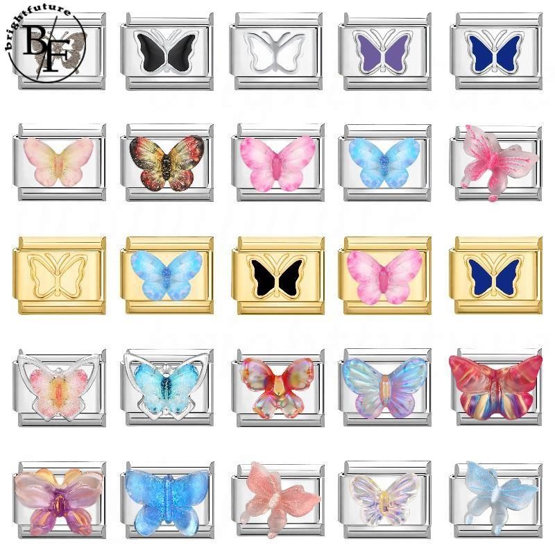 สร้อยข้อมือ charm ชุดผีเสื้อสไตล์อิตาเลียน สแตนเลส ขนาด 9 มม. สำหรับทำเอง แบบเรโทร เพิ่มความเก๋ให้แก่งานฝีมือของคุณ