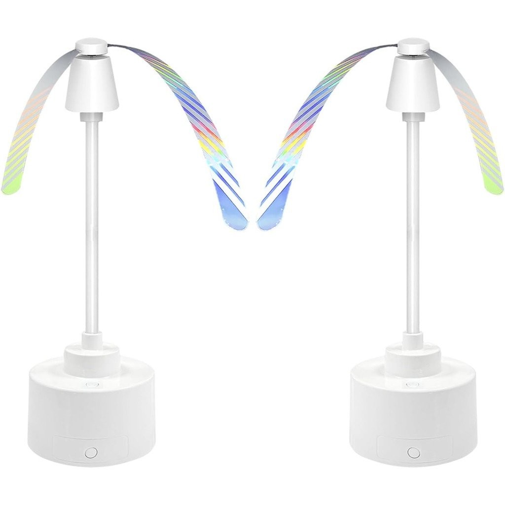 2PCS Fly Fans สําหรับโต๊ะ, 2 In 1 แบบพกพา Fly Repellent พัดลม LED Light & Soft Blades, ปรับ Deformable Rod Design สําหรับรับประทานอาหารกลางแจ้ง - ปลอดภัยสําหรับร้านอาหาร, BBQ, Camping