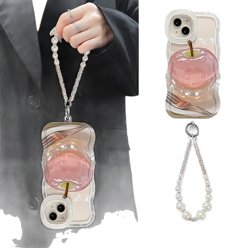 เหมาะสําหรับ IPhone 11, 15, 12, 13, 16, 17, 14 Pro Max 8Plus, 7Plus X XR, XS, Max 7, 8Plus SE case เคสโทรศัพท์ Crystal Apple พร้อมสร้อยข้อมือเคสโทรศัพท์สไตล์ใหม่เปิดม้านั่งป้องกัน Case i เคสป้องกัน Bracket กันกระแทก กันรอยขีดข่วน - รูปที่ 3