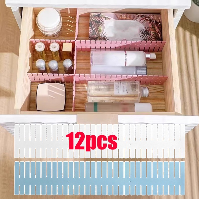 ที่จัดระเบียบลิ้นชักอเนกประสงค์- ที่แบ่งช่องช่องพลาสติกทนทานพื้นผิวทําความสะอาดง่ายสําหรับเครื่องประดับ/เครื่องสําอางสไตล์มินิมอลใน3สี
