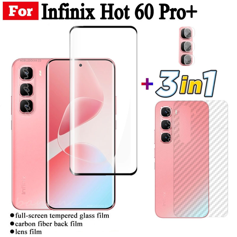 3 in 1 Infinix Hot 60 Pro + กระจกนิรภัยสําหรับ Infinix Hot 60 Pro Hot 60i Infinix Hot 50 Pro + ป้องกันหน้าจอเลนส์กล้องกระจกคลุมทั้งหมดฟิล์มกระจกนิรภัย