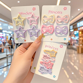 4 ชิ้นชุดกิ๊บสีชมพูเด็กดาวน่ารักขนาดเล็ก Bb เครื่องประดับผมสำหรับเด็กผู้หญิง ชุดกิ๊บติดผมหน้าม้า มวยผมเด็ก