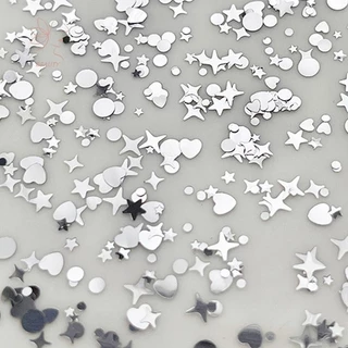 [maybeauty] 1 กล่อง 3D Round Heart Star Nail Art Charms เลื่อมเล็บ Flake Silvery Shiny Charms Accessories {TH}