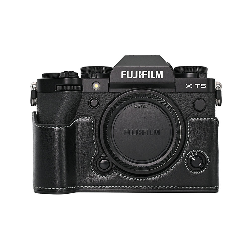 XT5 กระเป๋ากล้องหนัง PU ครึ่งเคสสําหรับ Fujifilm XT5 X-T5 ฝาครอบด้านล่างเปิด