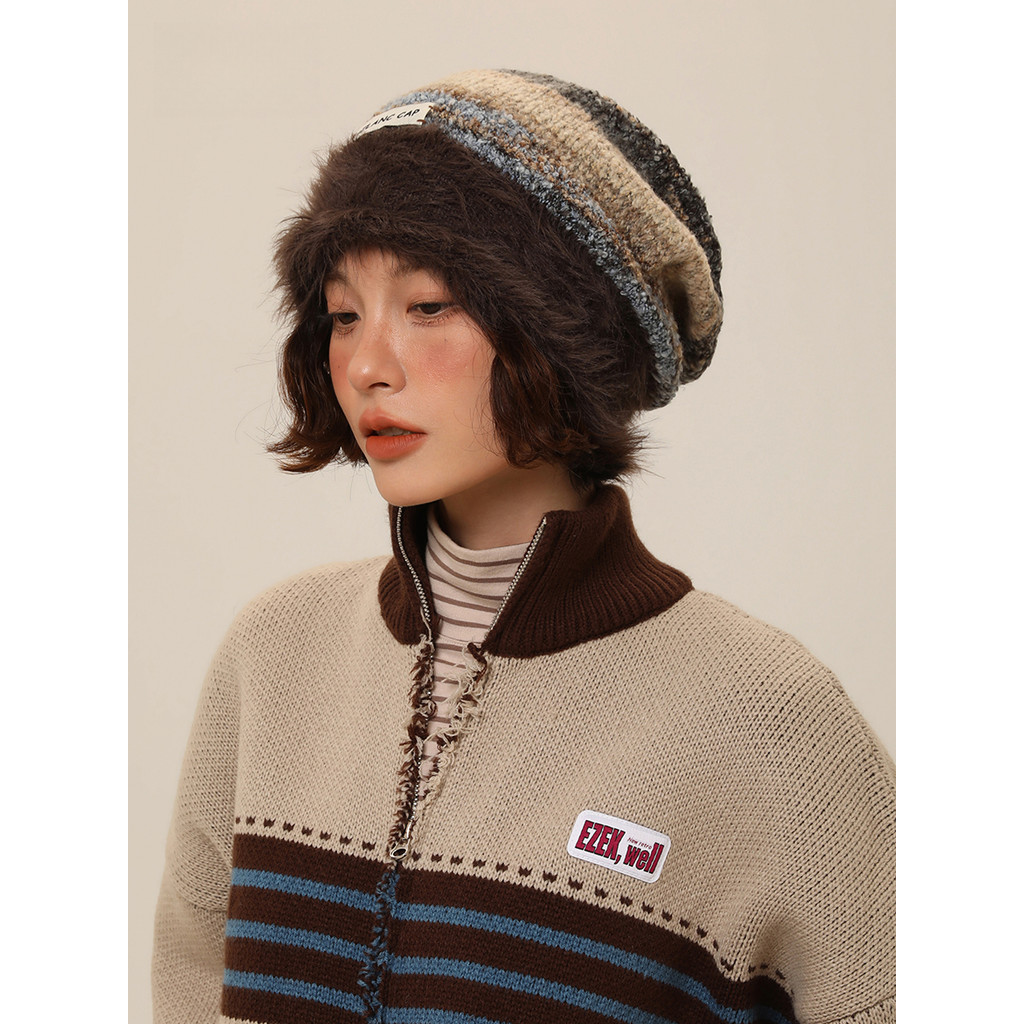 MISSKOI Plush Baotou ถักหมวกกองผู้หญิงดูขนาดเล็กฤดูใบไม้ร่วงฤดูหนาว Cold-Proof Warm All-Match หมวกขนสัตว์ - รูปที่ 2