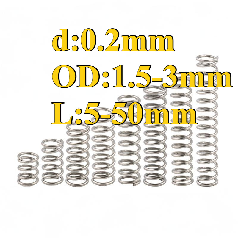 304 สปริงบีบสแตนเลส d0.2mm * OD1.5-3mm Strong Pressure Return Spring Compression Spring Anti-fatigue