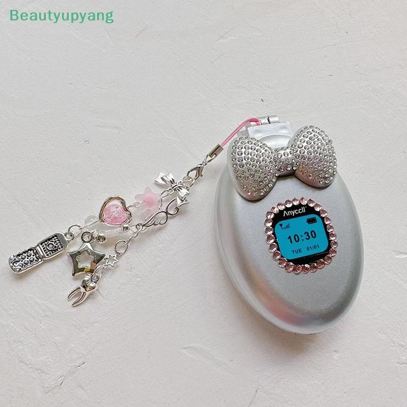 [Beautyupyang] Y2k Bow Retro Simulation Flip Phone Folding Air Cushionb Makeup Mirror Bag Charm Hanging