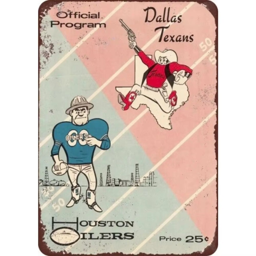 2D RetroGridironGlam Dellas Texans Vs Houston Oilers ป้ายอลูมิเนียม - เหมาะสําหรับกีฬาบาร์และห้องเกม