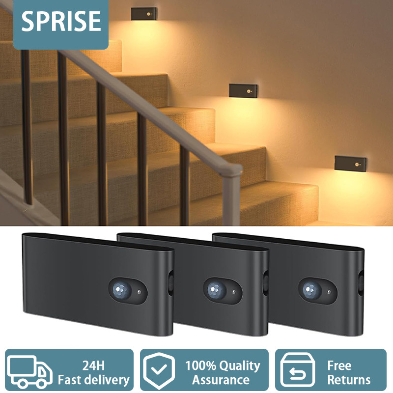 SPRISE Motion Sensor Night Light บันไดไฟในร่ม Warm White Magnetic LED Touch โคมไฟสําหรับห้องโถง, Stairway, ห้องน้ํา 1/3 แพ็ค