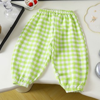 กางเกงลายตารางกันยุงสำหรับเด็ก ปลายขาจั๊ม สไตล์หลวม 🍑ฤดูร้อน…