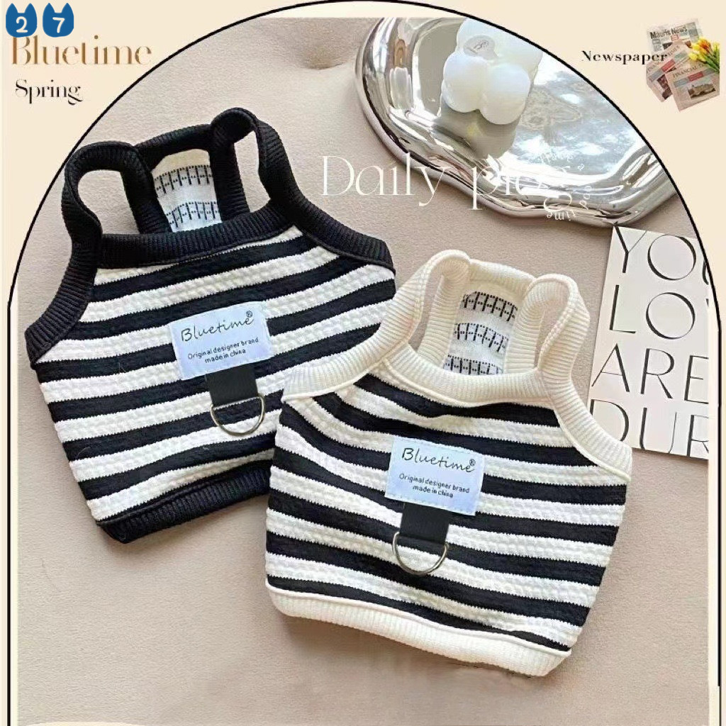 ใหม่ฤดูใบไม้ผลิฤดูร้อนสีดําและสีขาวลายแขวนฉุดบางเสื้อผ้าสุนัขเท็ดดี้ยอร์คเชียร์ลูกสุนัขขนาดเล็กเสื้อผ้าสัตว์เลี้ยงน่ - รูปที่ 2