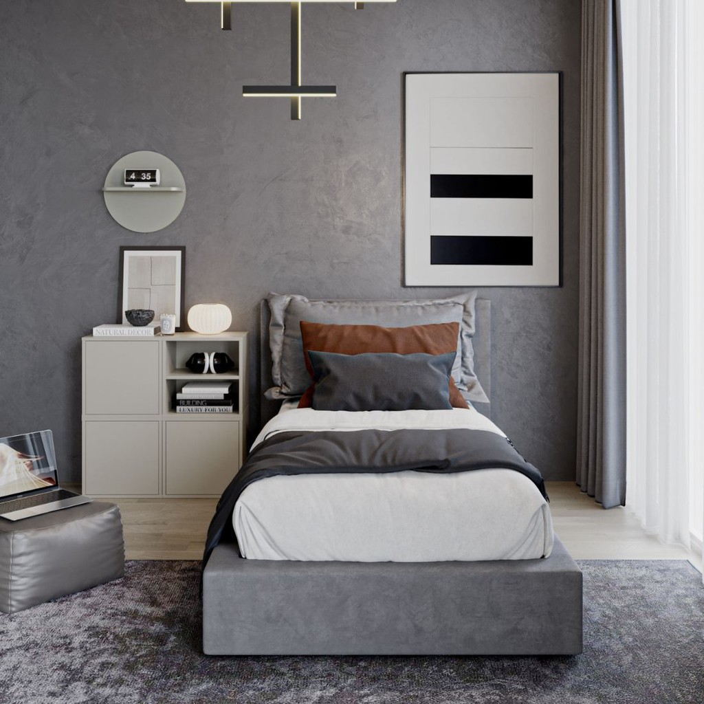 SB Design Square SNOOZE/เตียงBF3.5/ผ้าเทาอ่อน สีเทา (120x211x97.5 ซม.)  แบรนด์ SB FURNITURE