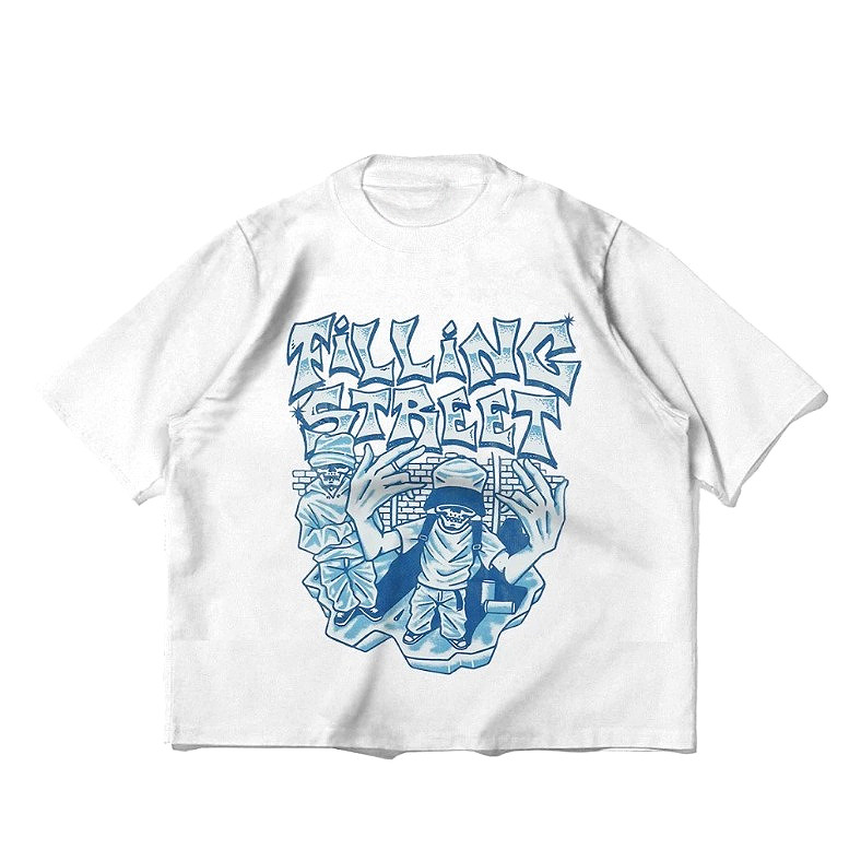 YES Simple Shop Crop Boxy T เสื้อ Oversize Tee Fillingstreet - Fellow White/Puith Cotton Combed 24s 