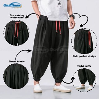 【หุ้นท้องถิ่น】กางเกงผ้าลินินผู้ชายไซส์ใหญ่ โอเวอร์ไซซ์ ทรงหล…