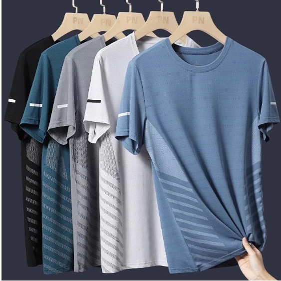 BHC Unisex Quick Dry Baju T เสื้อผู้ชาย Perempuan ผู้ชายรอบคอผ้าไหมน้ําแข็ง Breathable แขนสั้นกีฬากล