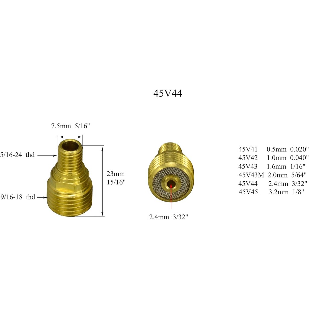 RIVERWELD เลนส์แก๊ส TIG Collet Bodies 45V44 13N23 3/32" & 2.4 มม.ขนาดชุด Fit SR DB PTA WP 9 20 25 ไฟ