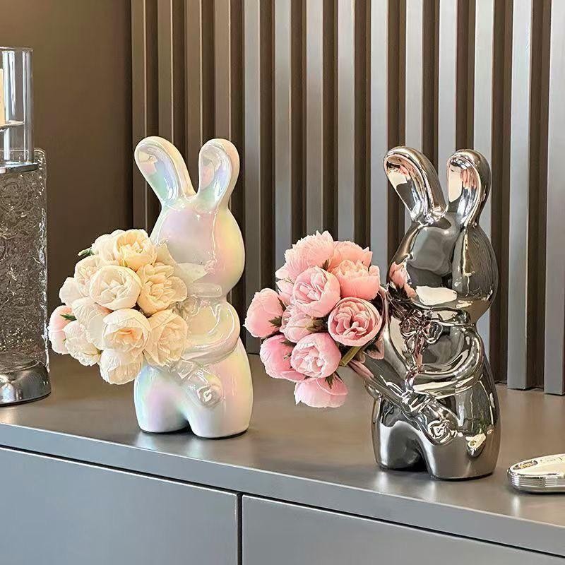 แจกันกระต่าย เซรามิค+ฟรีดอกไม้ แจกันมินิมอล แจกันดอกไม้ (พร้อมส่ง)rabbit