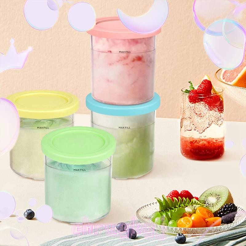 4PCS ไอศกรีม Pints และฝาปิดสําหรับ Creami NC301 NC300 NC299AMZ Series ภาชนะเก็บไอศกรีมอาหารตู้แช่แข็