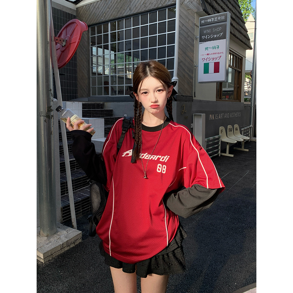 TAYCEN M-2XL ผู้หญิง เสื้อยืด แขนยาว ลาย พิมพ์ oversize
