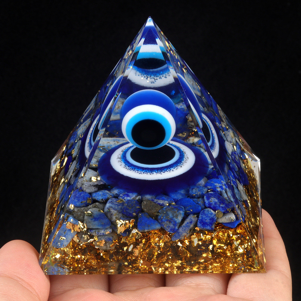 พีระมิดตาปีศาจ 6 ซม.พีระมิด orgone orgone พีระมิดตา Lapis Lazuli พีระมิดพลังงานโชคดีการทําสมาธิ