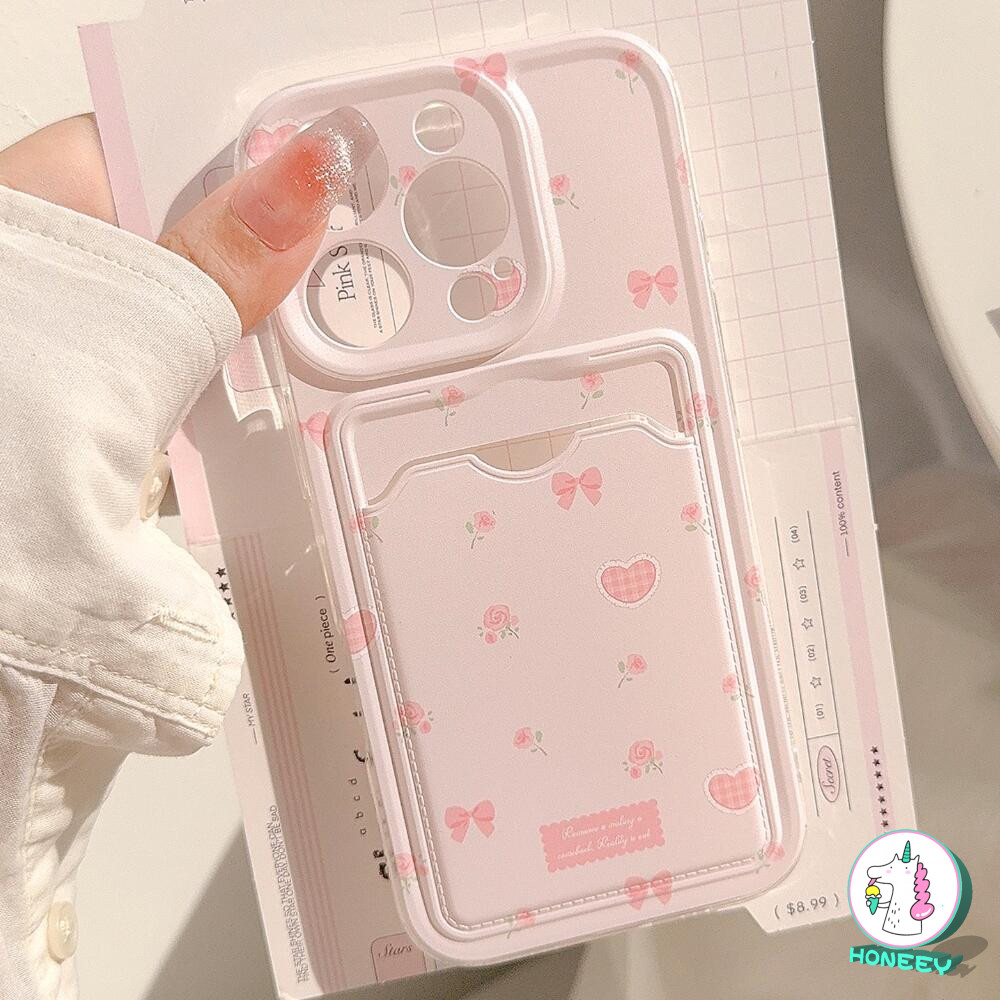 Girly สีชมพู Bowknot ผู้ถือบัตรเคสโทรศัพท์สําหรับ iPhone 16 11 15 14 Pro Max 12 13 Pro Max 16 Plus X XS XR 7 8 Plus กระเป๋าสตางค์กันกระแทก Soft TPU ฝาหลัง ราคา ถูกที่สุด ดีลบีเคเค