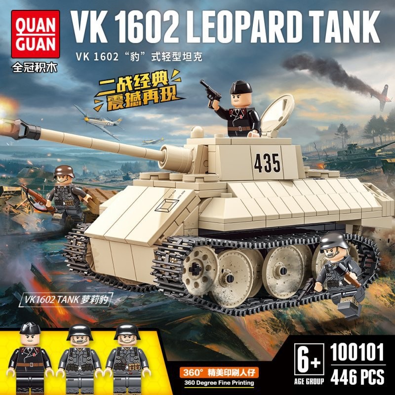 Full Crown Building Blocks เยอรมนี VK1602 Leopard Light Tank รุ่น World War II ทหารอุปกรณ์ Minifigur